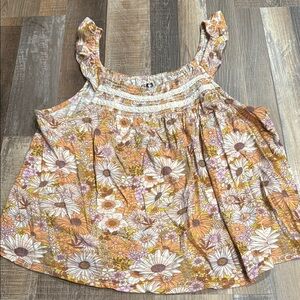 Floral Sleeveless Top - Orange and White